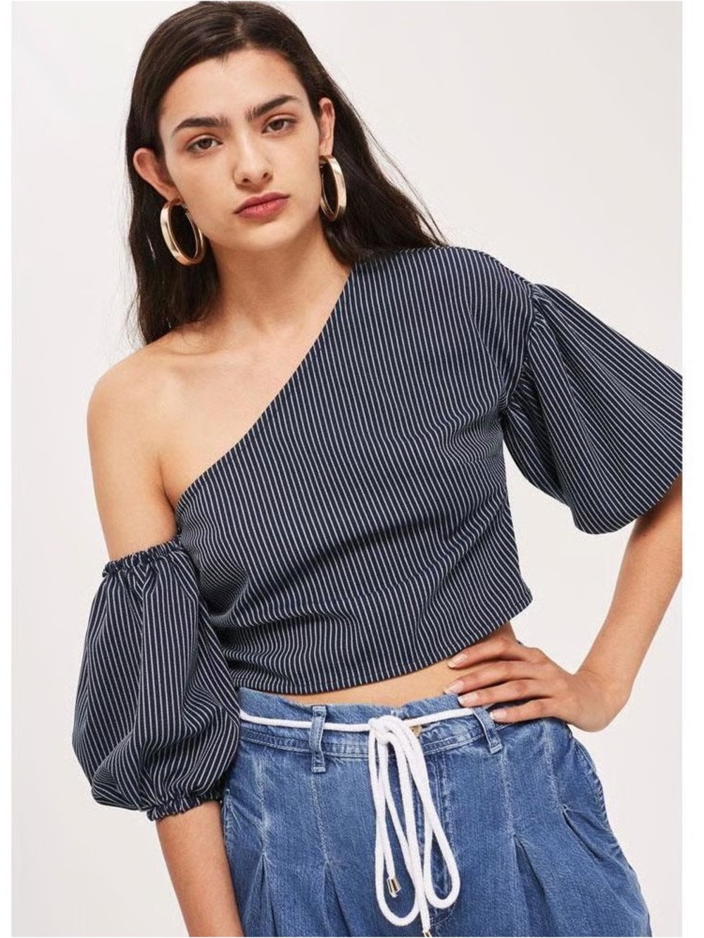 Topshop Black and White One-Shoulder Striped Bandeau